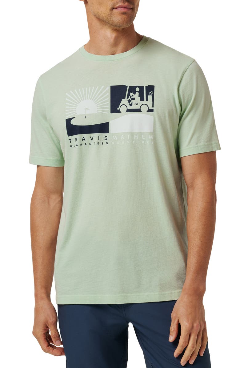 TravisMathew Player Parking Cotton Graphic T-Shirt, Main, color, Aqua Foam