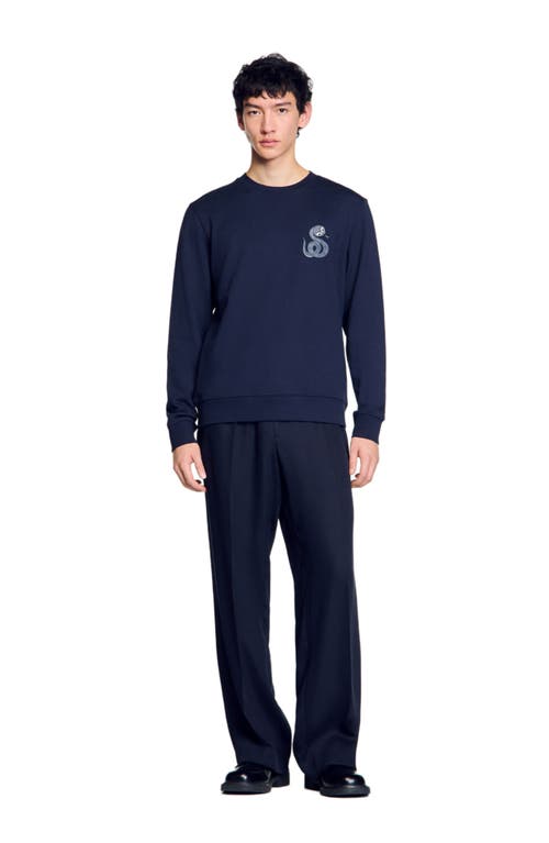 Sandro Sweater With Snake Detail In Midnight Blue
