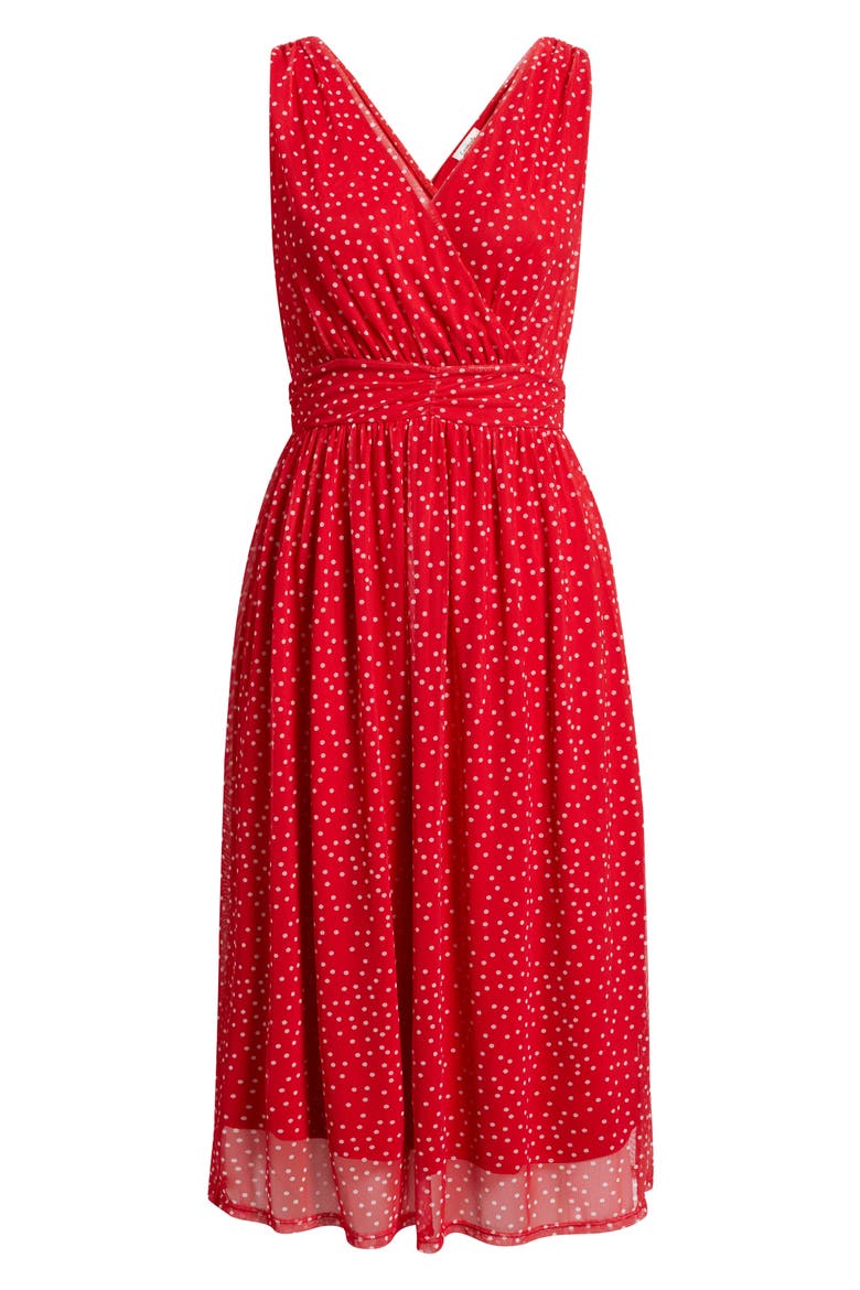 Cross Mesh Midi Dress, Alternate, color, RED