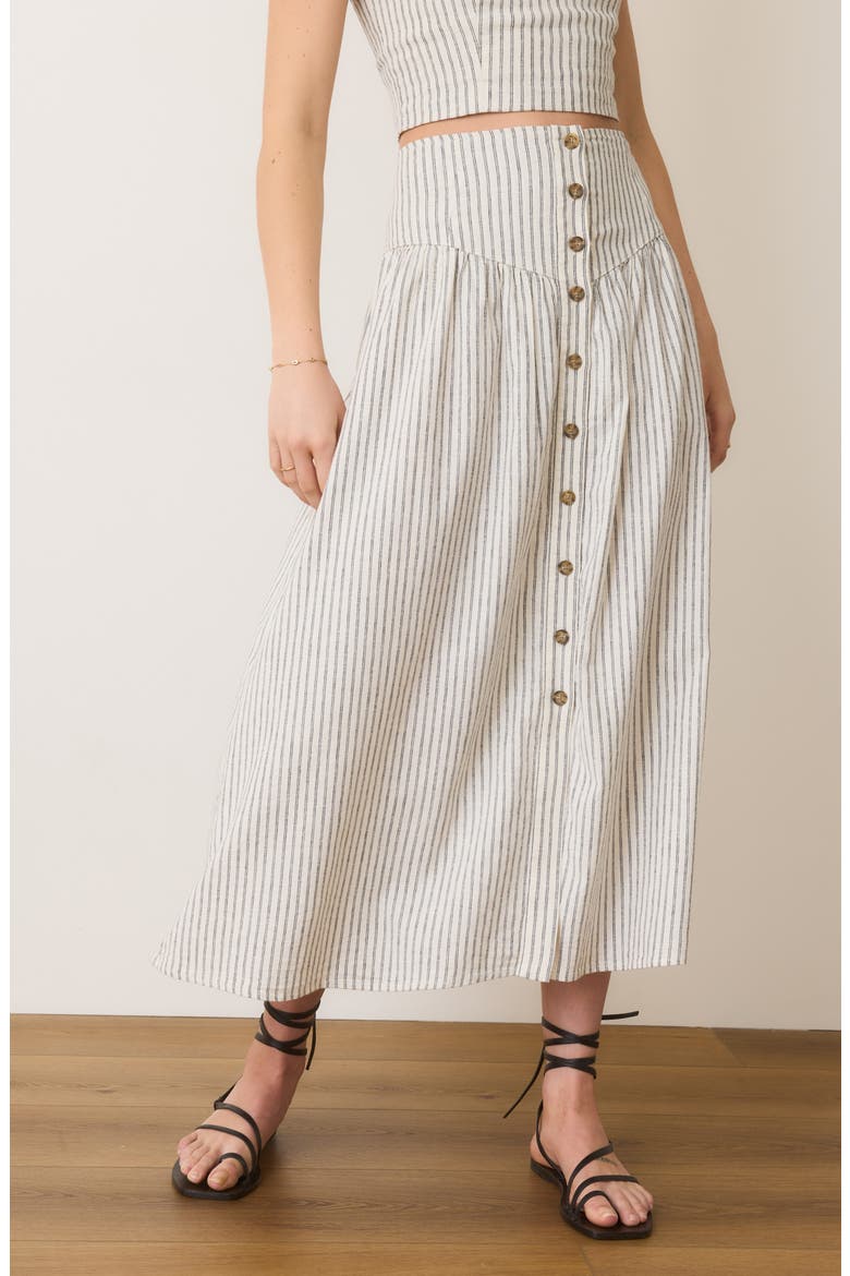 Jade Stripe Button Front Hemp Blend Midi Skirt, Alternate, color, CREAM/ NAVY STRIPE