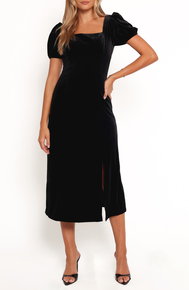 Petal & Pup Quinnie Puff Sleeve Velvet Midi Dress, Main, color,