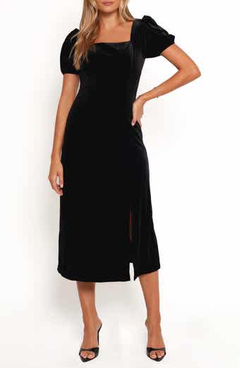 Quinnie Puff Sleeve Velvet Midi Dress