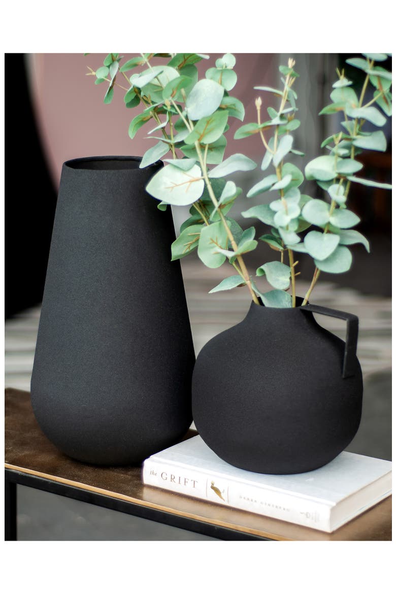 Roove Set of 2 Iron Vases, Alternate, color, BLACK