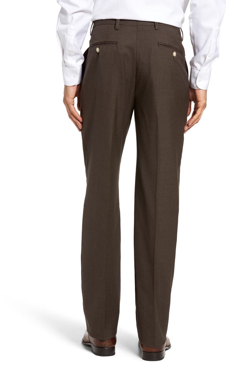Lightweight Plain Weave Flat Front Classic Fit Trousers, Alternate, color, BROWN