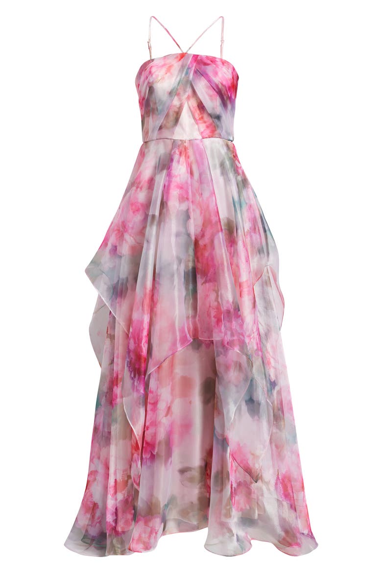 Floral Print Strap Ballgown, Alternate, color, ROSE