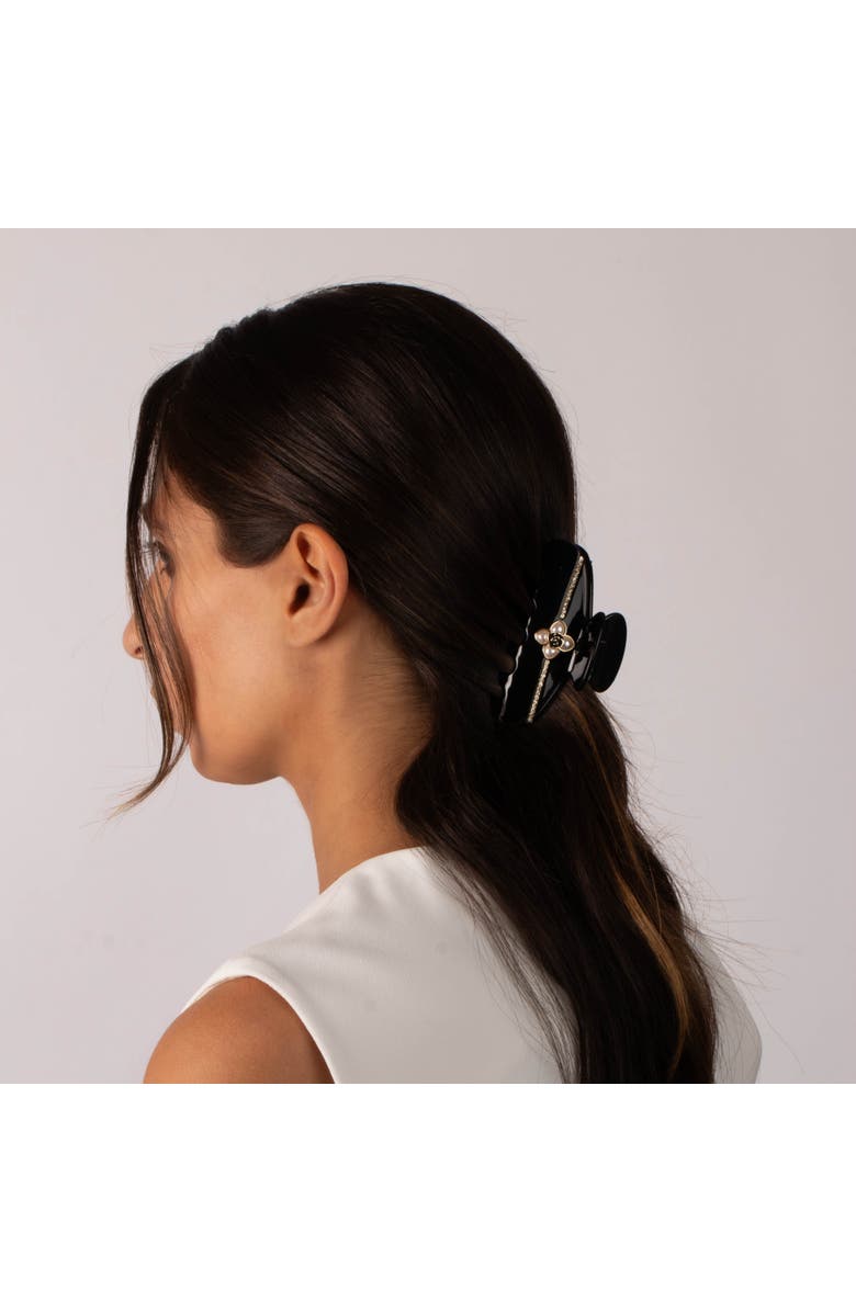 BY ADINA EDEN Pearl Flower W/ Rhinestone Large Claw Clip, Alternate, color, Black