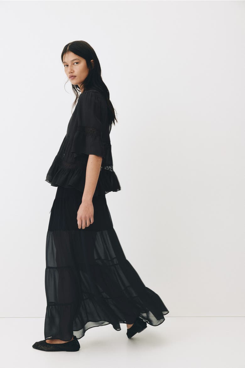 Tiered Maxi Skirt, Alternate, color, Black