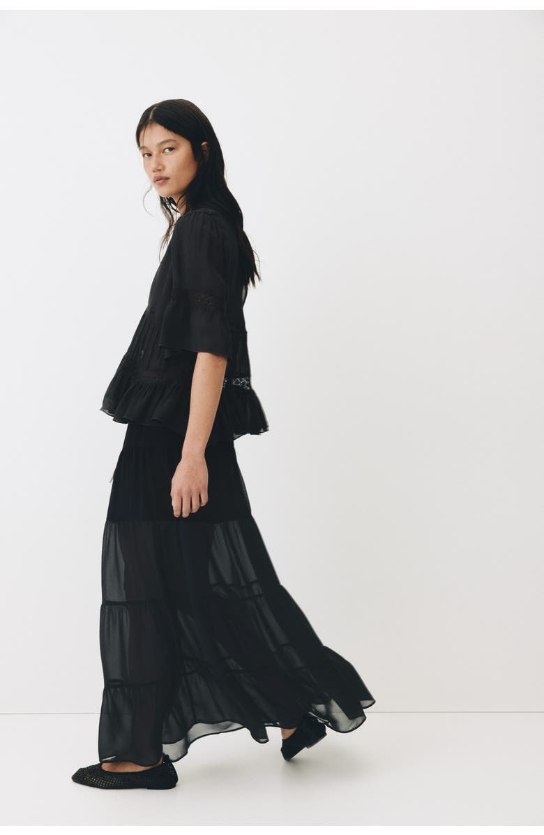 H&M Tiered Maxi Skirt, Alternate, color, Black