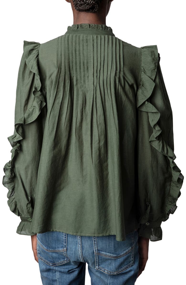 Zadig & Voltaire Timmy Tomboy Ruffle Cotton Blend Blouse, Alternate, color, Kaki