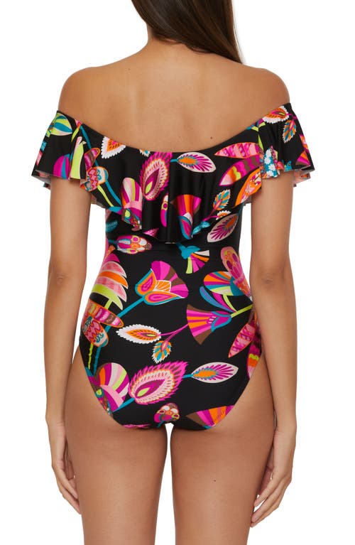 Trina Turk Luminary Ruffle Off The Shoulder One-piece Swimsuit In Black Multi