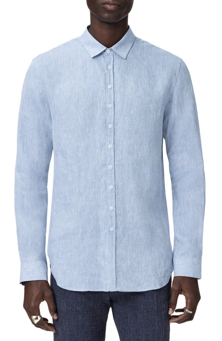 John Varvatos Bucks Slub Linen Button-Up Shirt, Alternate, color, Light Blue Heather