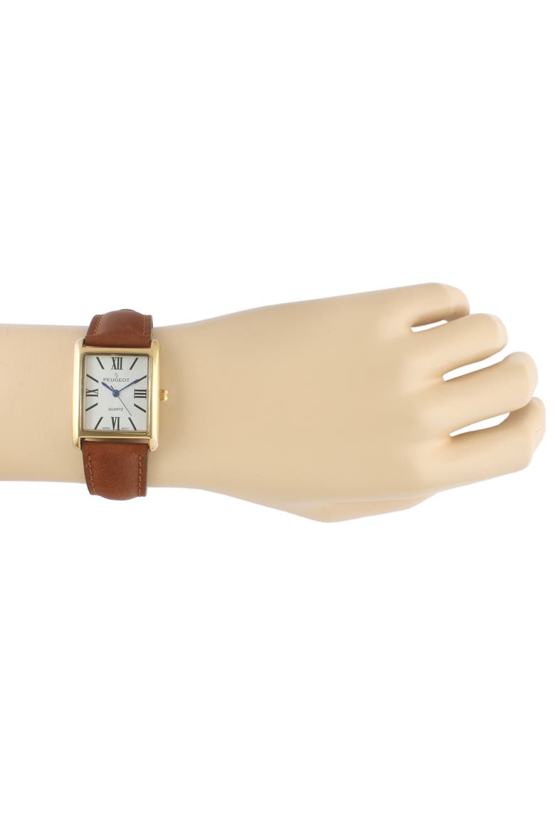 Roma Tank Leather Strap Watch- 26x32MM, Alternate, color, Brown