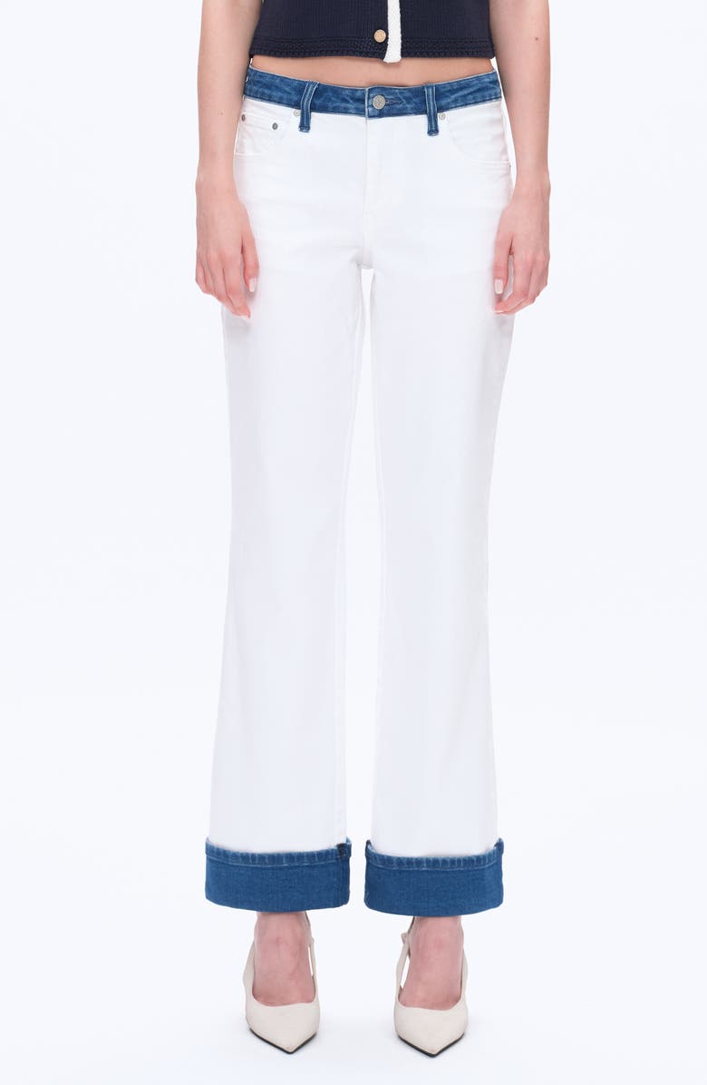 Bayeas Contrast Mid Rise Relaxed Straight Leg Jeans, Main, color, White