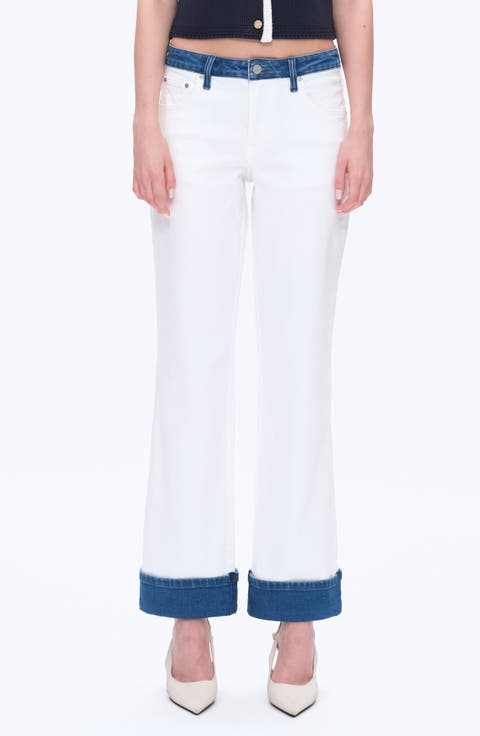 Contrast Mid Rise Relaxed Straight Leg Jeans