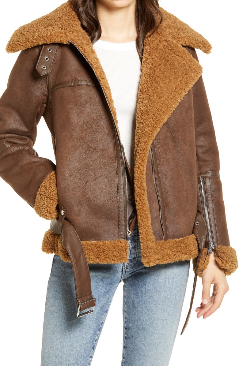 Sam Edelman Faux Shearling Moto Jacket, Main, color,