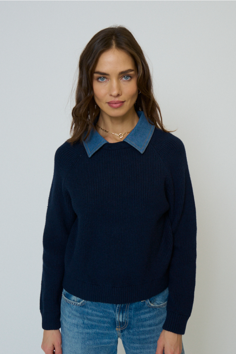Dash Denim Collar Pullover, Main, color, NAVY