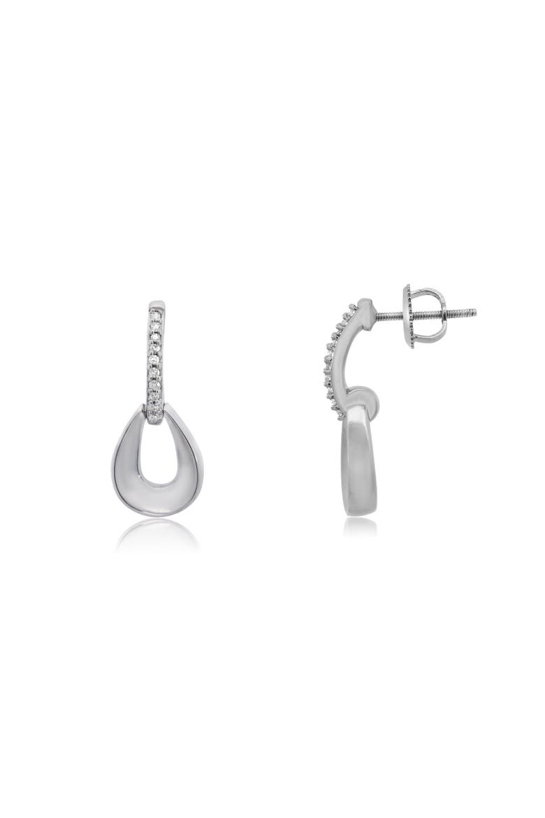 Diamond Pear Screw Back Drop Earrings, Main, color, Sterling Silver