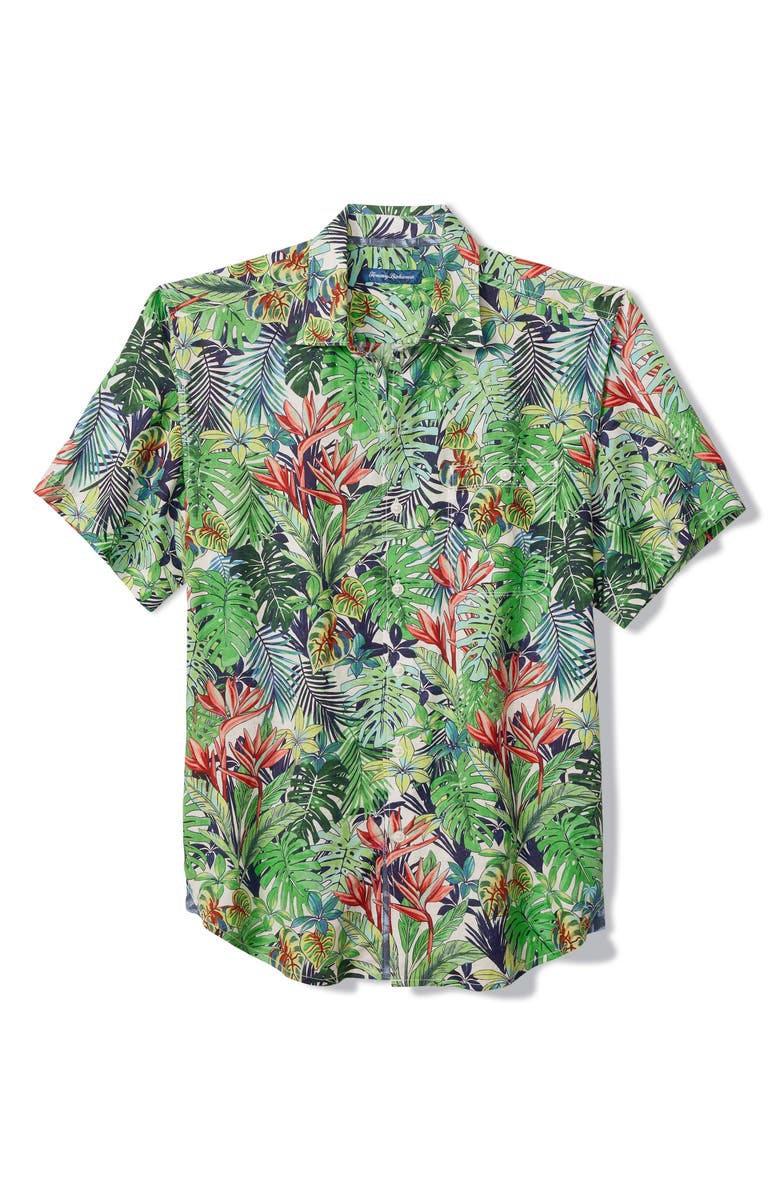 Tommy Bahama Sand Linen Verde Gardens Floral Short Sleeve Linen Blend Button-Up Shirt, Main, color, Vibrant Green