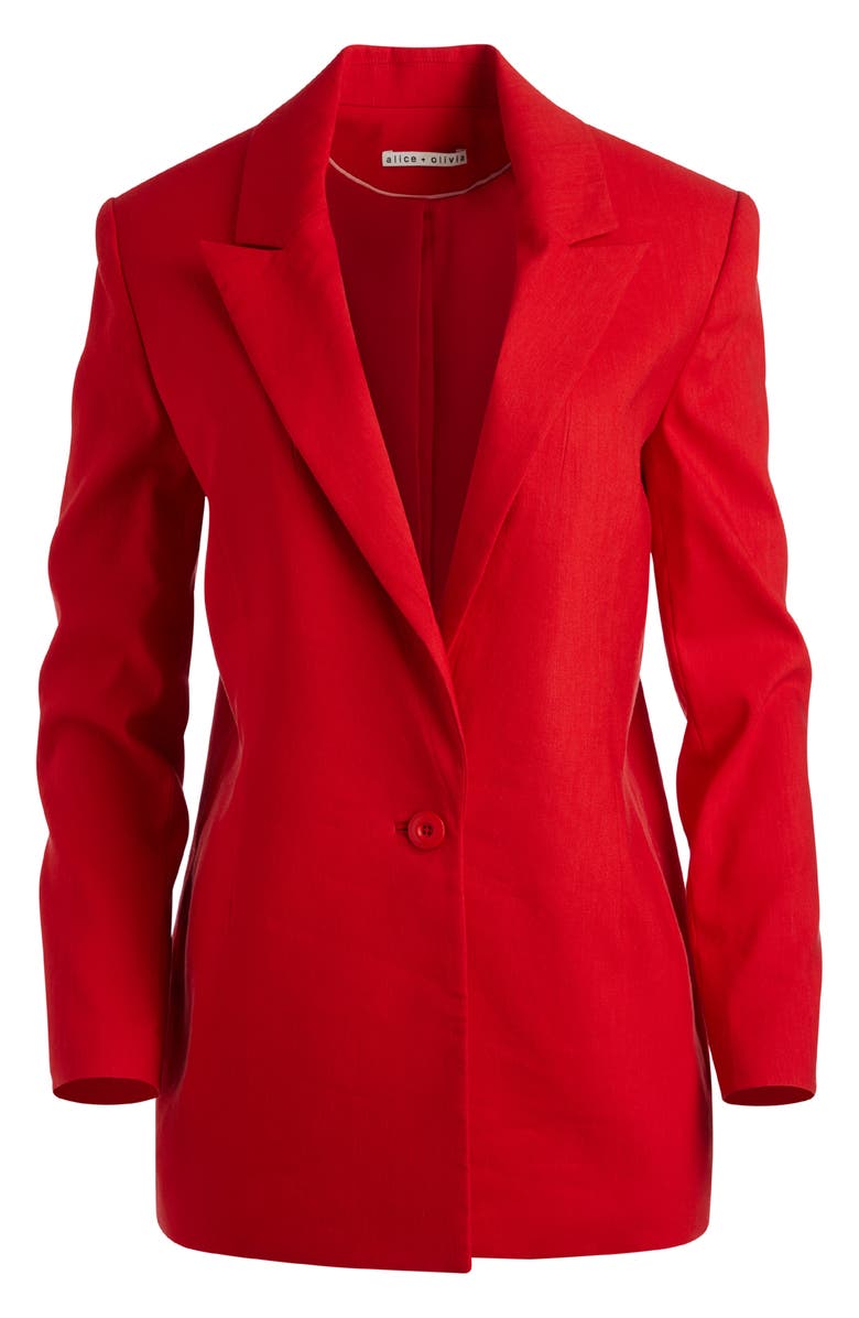 Alice + Olivia Johanna Strong Shoulder Linen Blend Blazer, Alternate, color, 