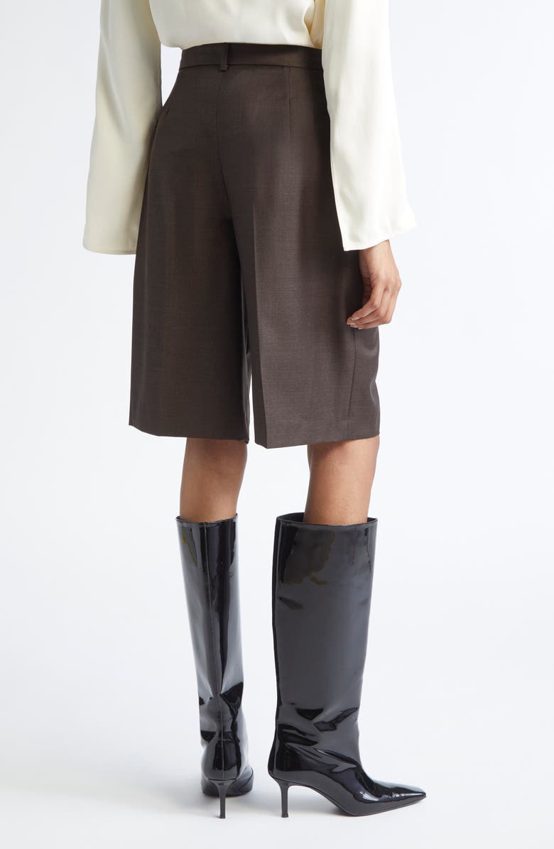 LOULOU DE SAISON Adler Pleated Virgin Wool Bermuda Shorts, Alternate, color, Grizzly