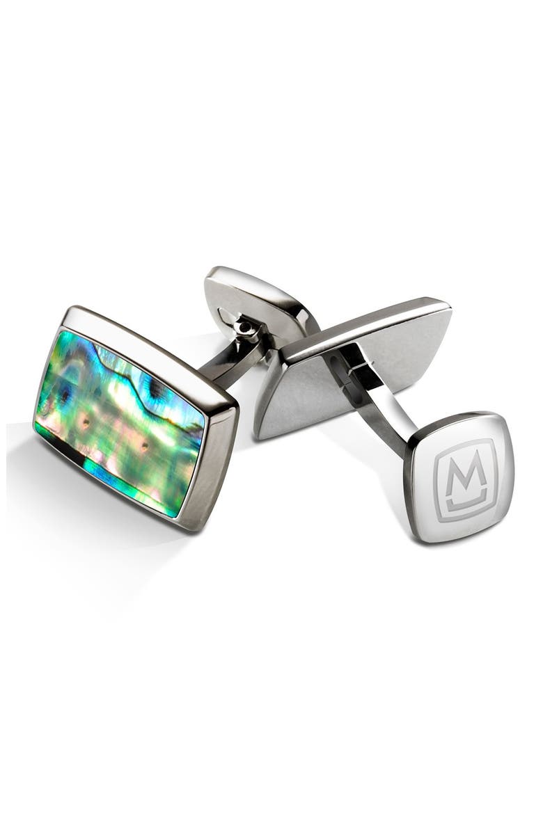 Abalone Cuff Links, Main, color, STAINLESS STEEL/ GREEN
