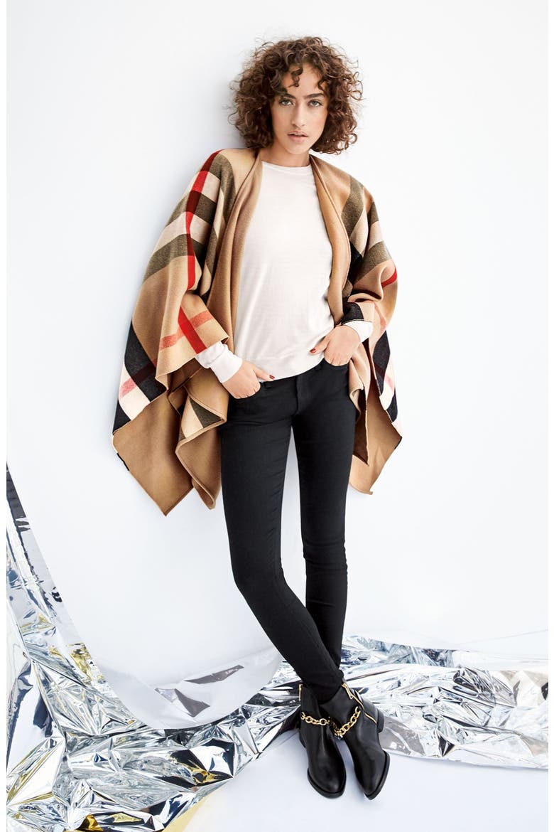 Reversible Merino Wool Cape, Alternate, color, MILITARY NAVY CHECK
