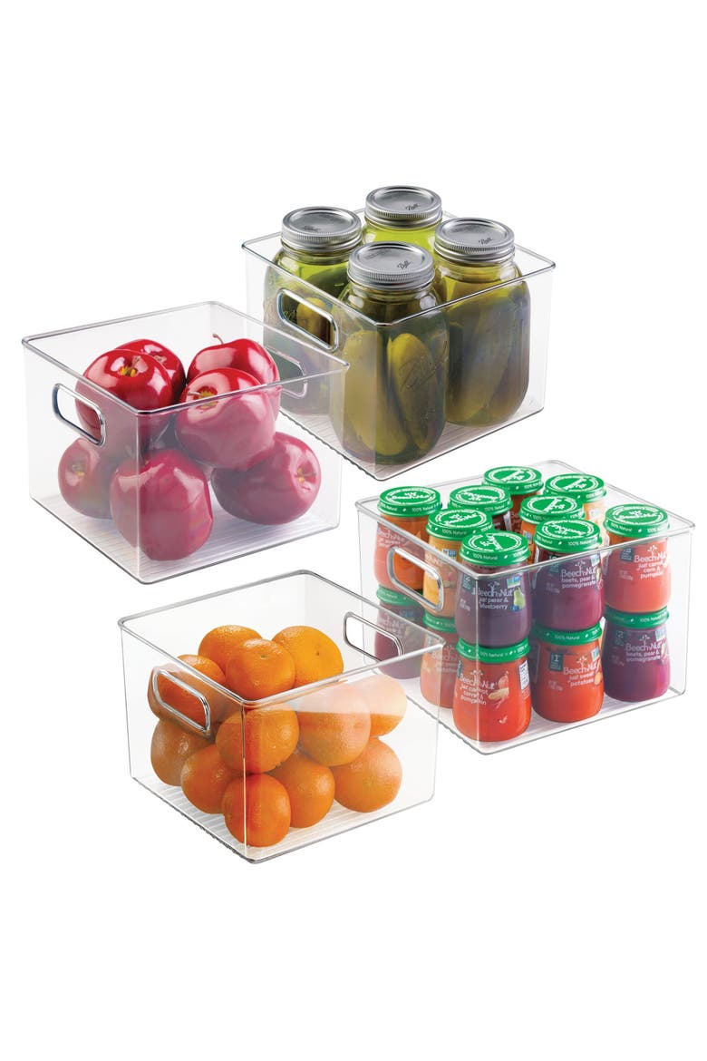 Pantry Storage Bin with Handles for Kitchen Cabinets or Fridge - Set of 4 - Clear, Alternate, color, Clear