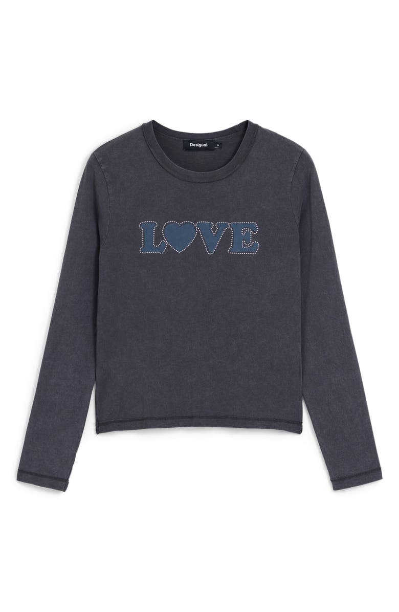 Desigual Carla Rhinestone Embellished Long Sleeve Cotton Graphic T-Shirt, Alternate, color, 