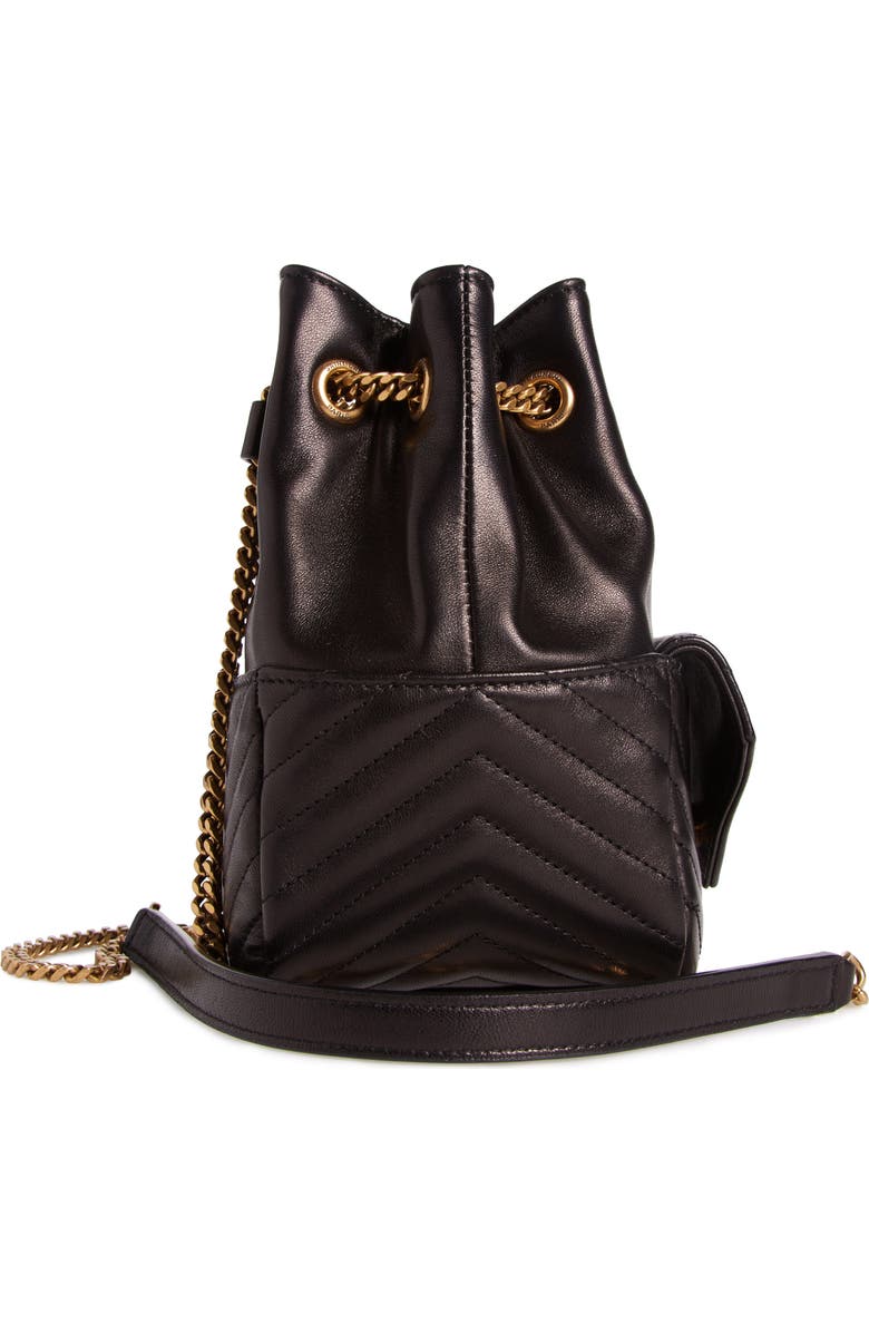 Saint Laurent Mini Joy Matelassé Leather Bucket Bag, Alternate, color, Noir
