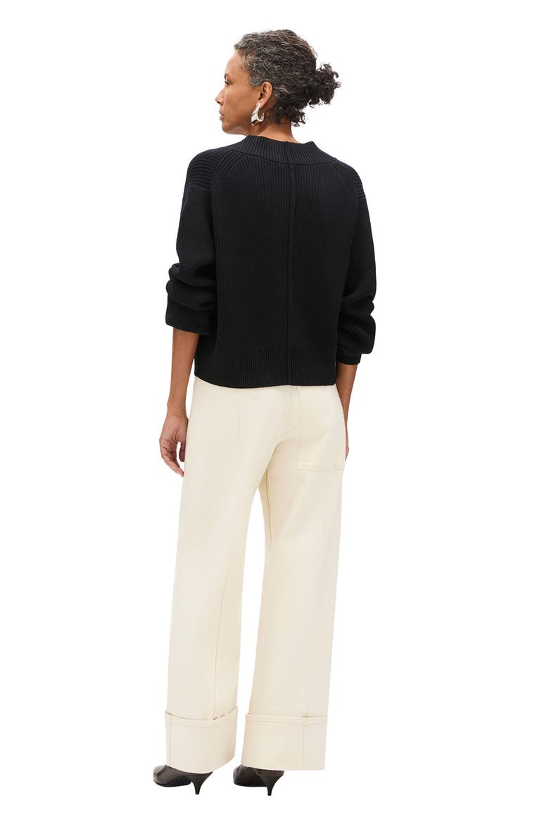 Rib Cropped Cardigan, Alternate, color, Black