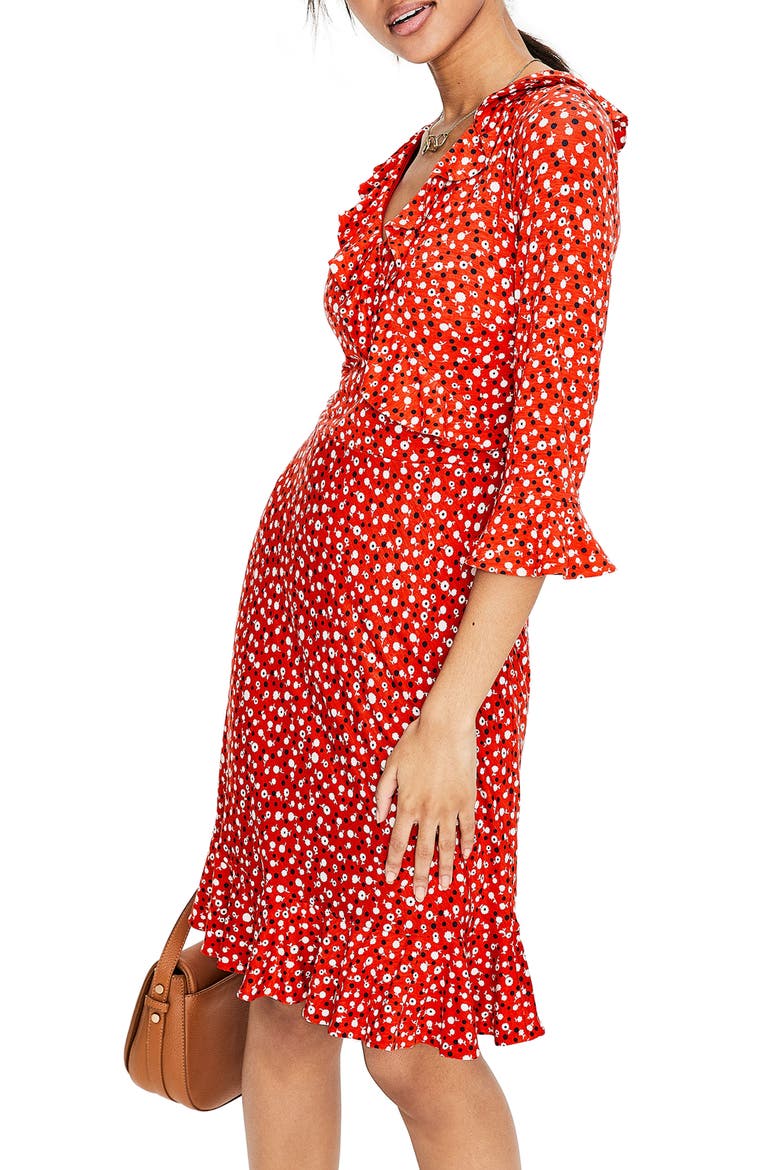Fluted Wrap Style Stretch Jersey Dress, Alternate, color, ROSEHIP DAISY DITSY