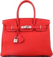 Pre-Owned Hermes Birkin Handbag Red Togo with Palladium Hardware 30