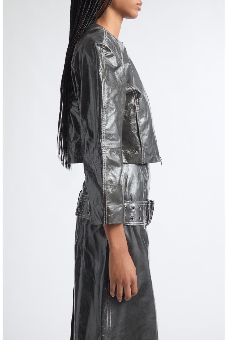 Crop Cocoon Patent Leather Jacket, Alternate, color, GREY