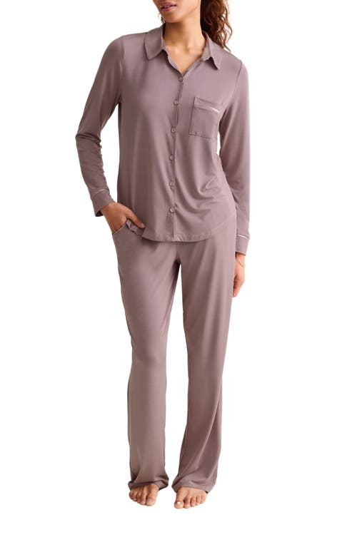 Fleur't Satin Trim Jersey Pajamas In Pink
