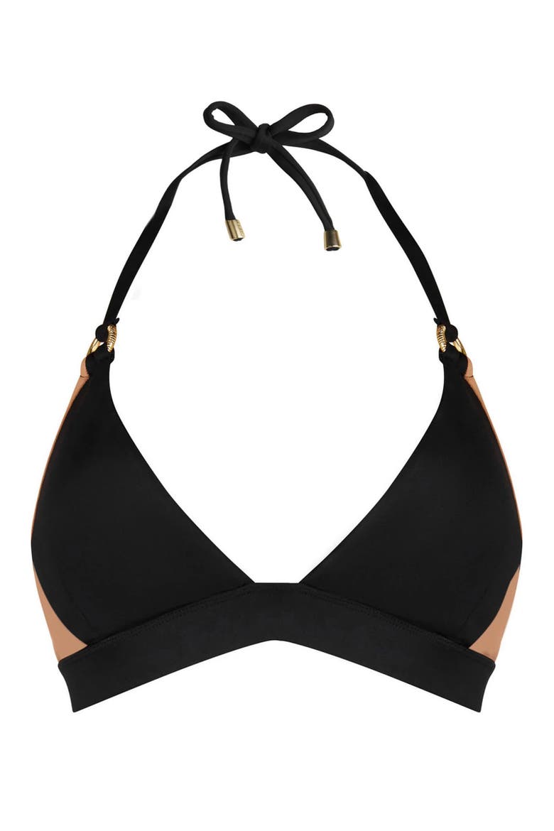 Tie-back Triangle Bikini Top, Alternate, color, Black/Tawny