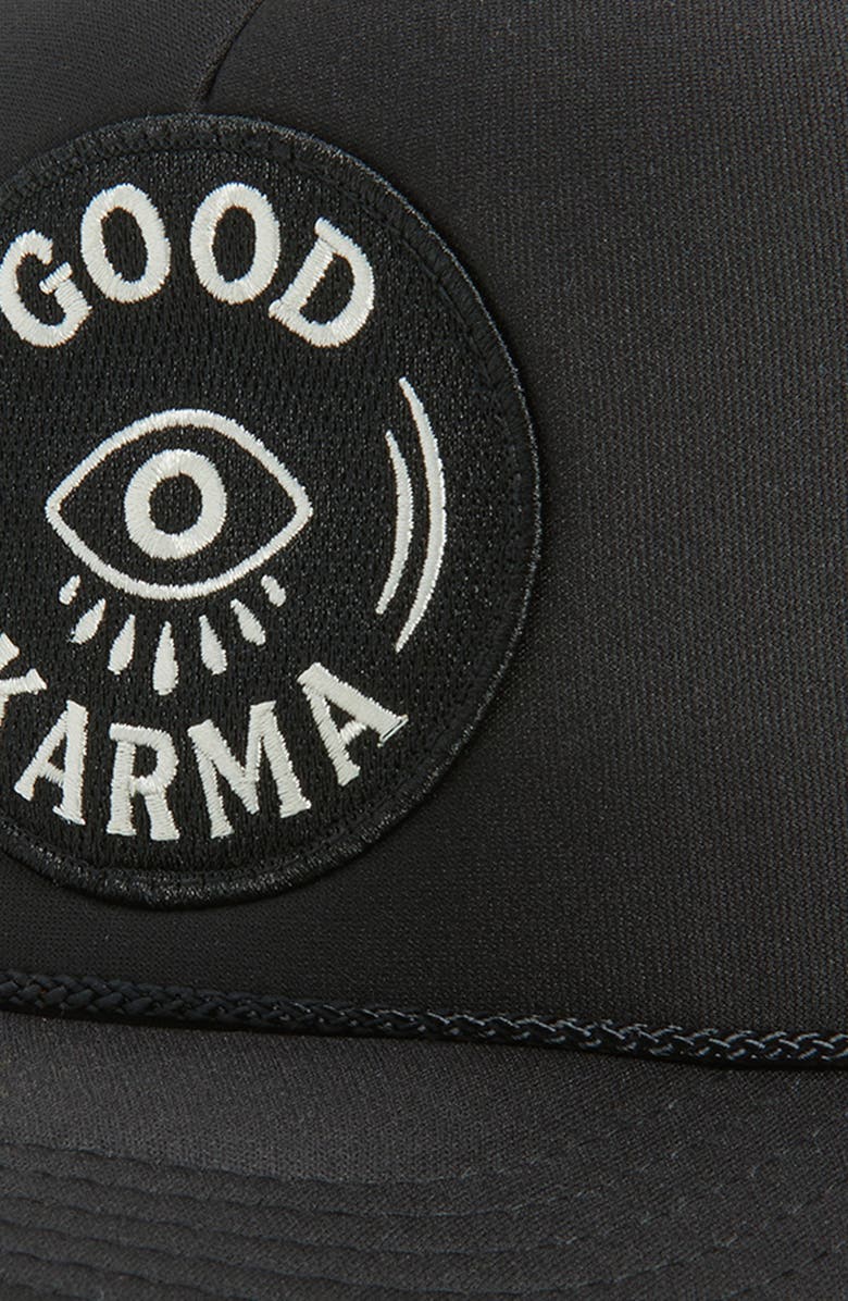 Friday Feelin’ Good Karma Trucker Hat, Alternate, color, Black