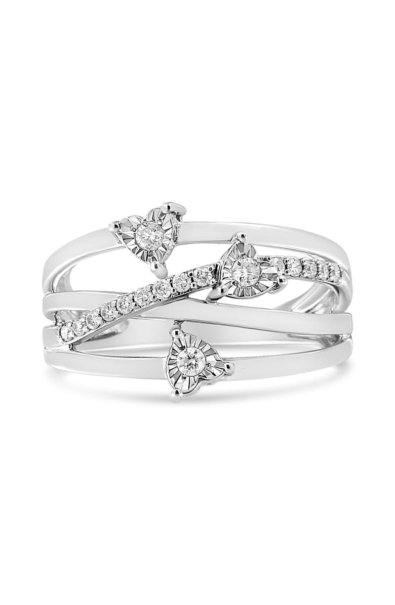 Haus of Brilliance Silver 1/5 Cttw Miracle-Set Diamond Heart Cross-Over Bypass Ring, Alternate, color, Silver