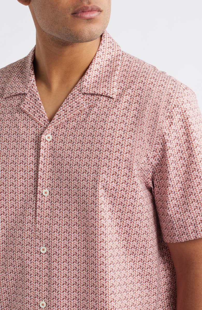 Bugatchi Cole OoohCotton<sup>®</sup> Geo Print Camp Shirt, Alternate, color, Brick