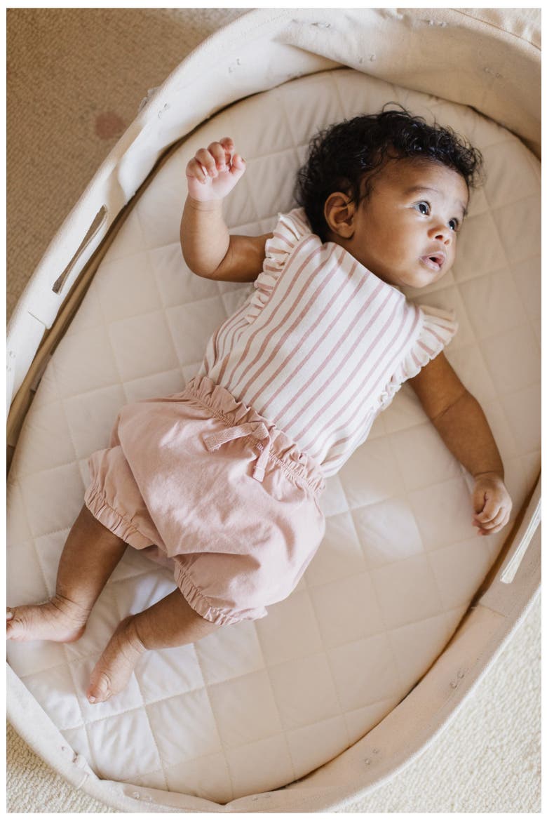 Ruffle Organic Cotton Bodysuit, Alternate, color, STRIPES AWAY PEONY