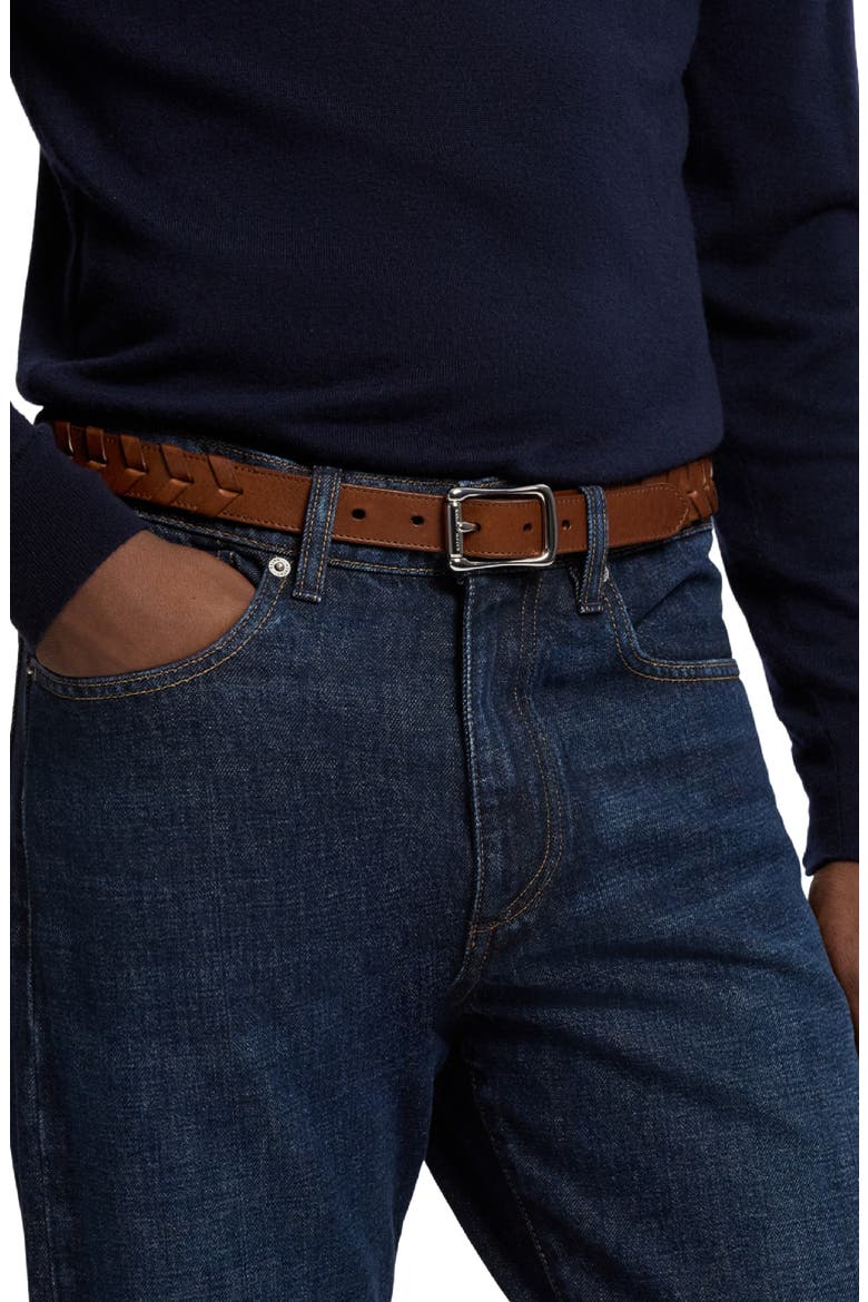 Whipstitch Leather Belt, Alternate, color, BROWN