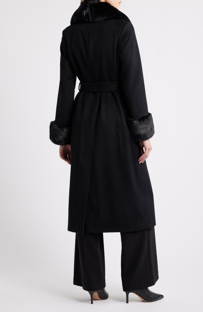 Via Spiga Wool Blend Coat with Faux Fur Trim, Alternate, color, Black