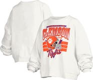PRESSBOX Women's Pressbox White Clemson Tigers Janice Retro Logo Oversized Pullover Sweatshirt