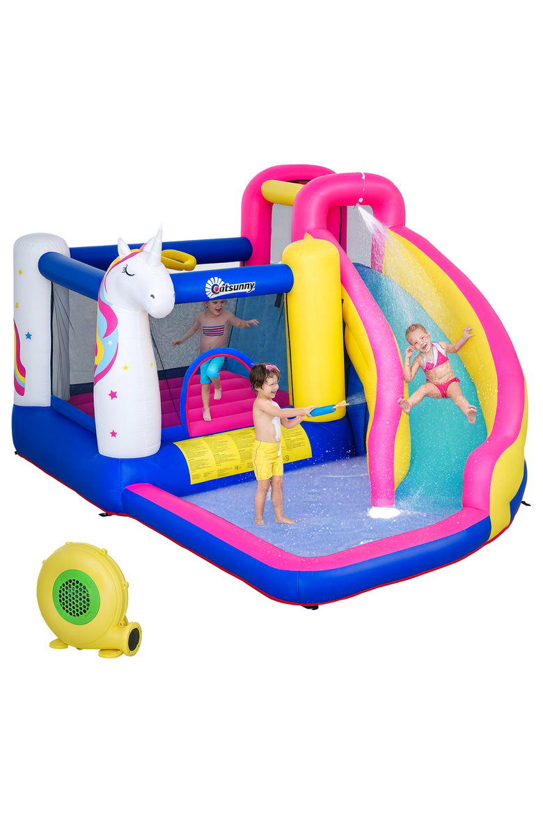 Outsunny 5 in 1 Inflatable Water Slide Park Castle Bounce House Trampoline, Main, color, Multi Color
