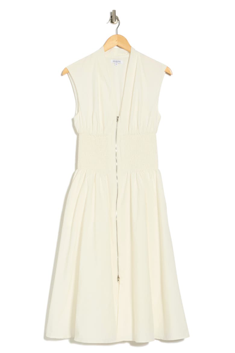 Smocked Waist Zip Midi Dress, Alternate, color, WHITE