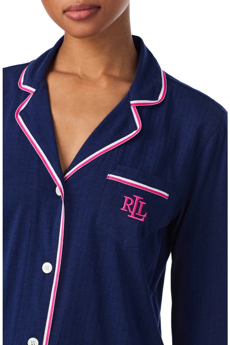 Piped Cotton Blend Pajamas, Alternate, color, NAVY