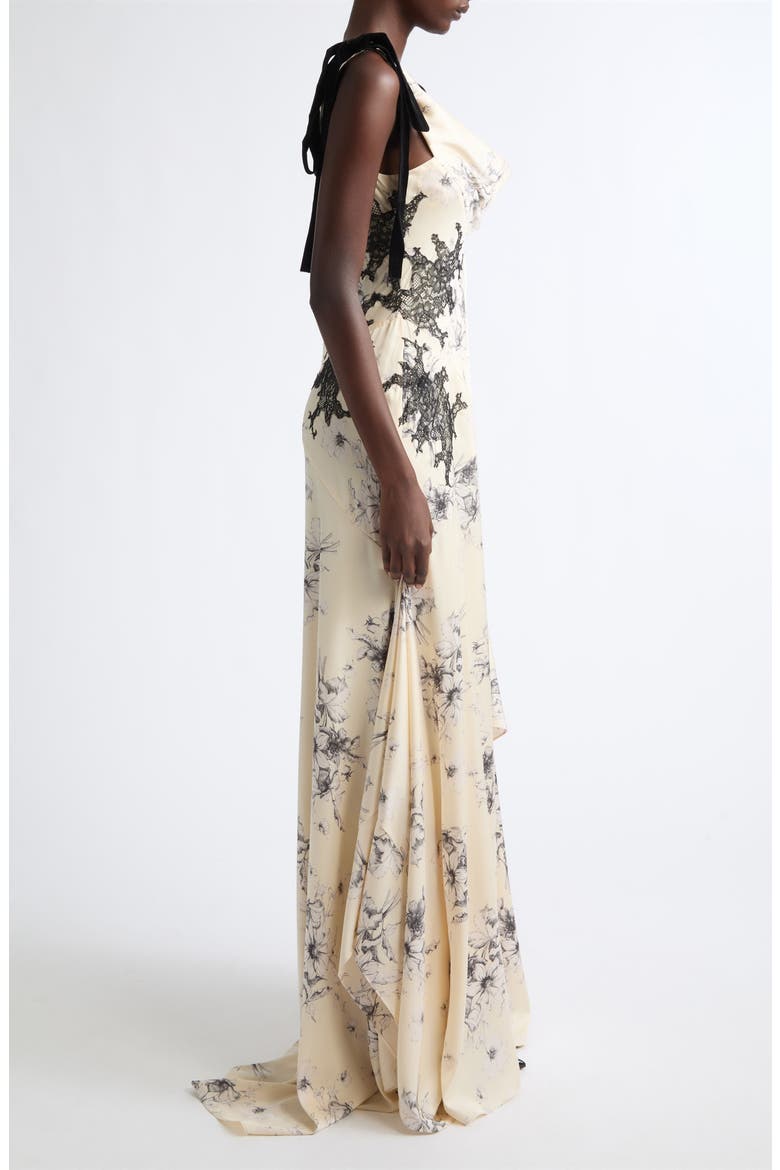 Handsketched Floral Lace Inset Gown, Alternate, color, GARDENIA/ BLACK