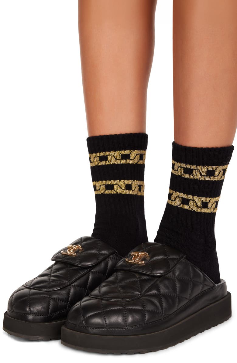 Lauren Moshi Sariah Gold Metallic Chain Midi Socks, Alternate, color, Black