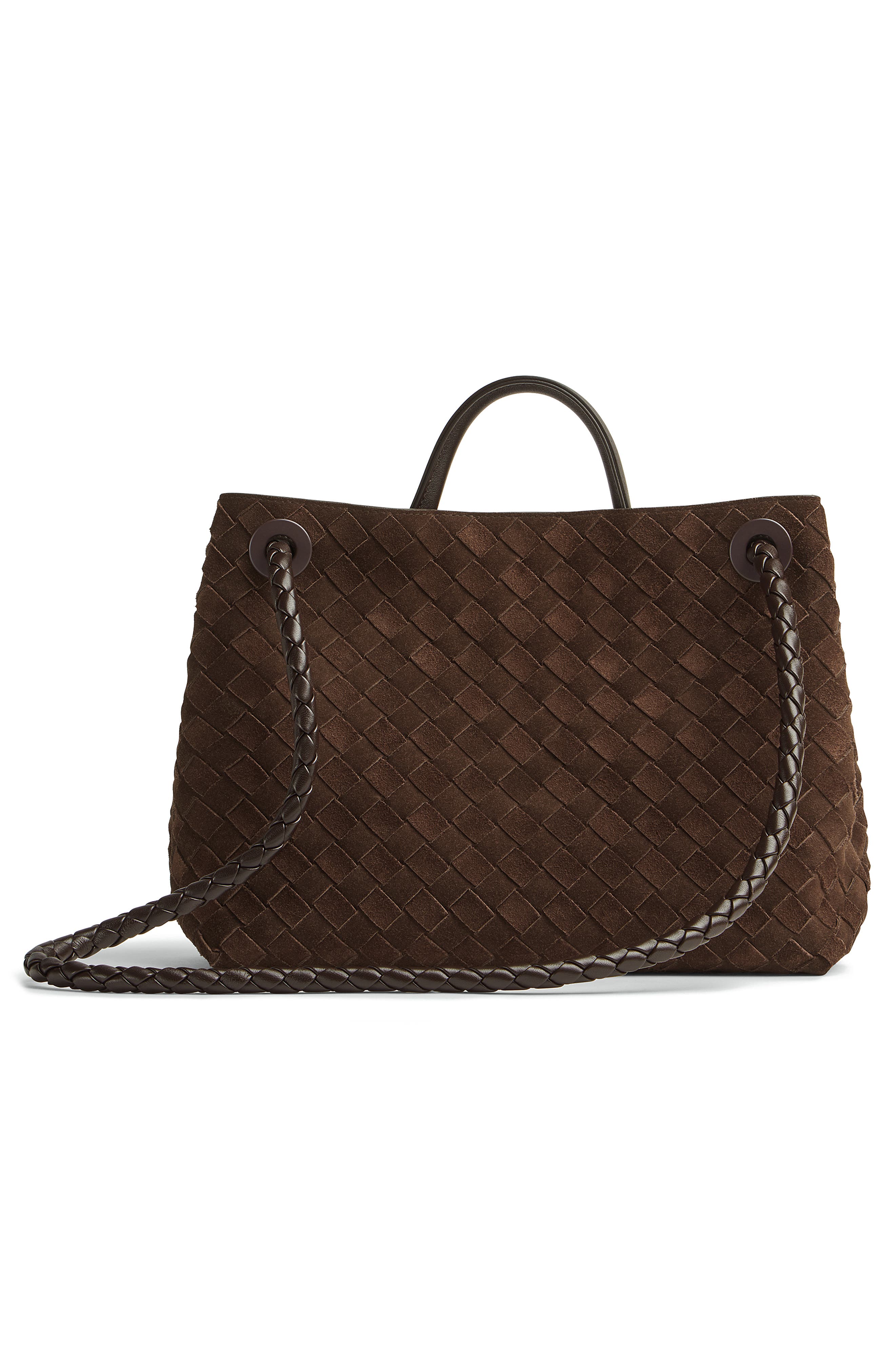 Bottega Veneta Medium Andiamo Intrecciato Suede Shoulder Bag, Alternate, color, Fondant
