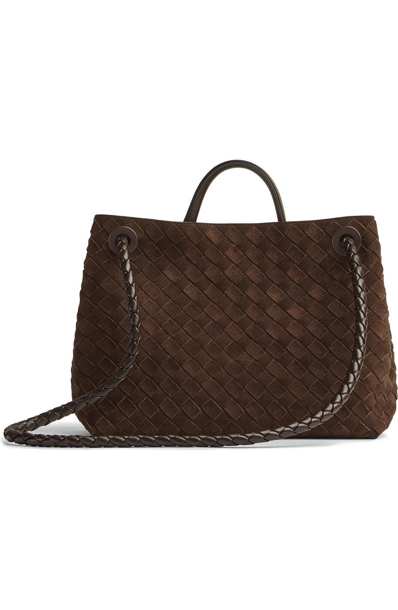 Bottega Veneta Medium Andiamo Intrecciato Suede Shoulder Bag, Alternate, color, Fondant