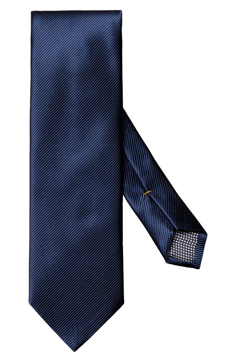 Eton Solid Navy Silk Twill Tie, Main, color,
